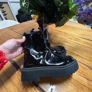 Zara Black Patent Chunky Chelsea Boots for Kids